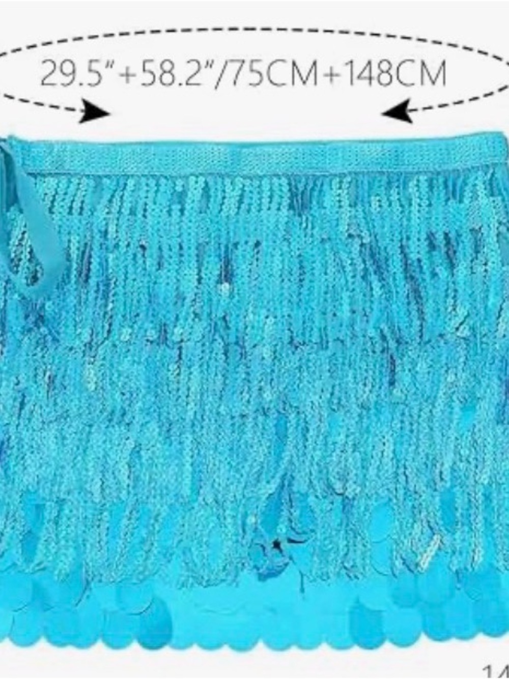 Sequin Hearts Turquoise Fringe Disc Mini Skirt - Picture 2 of 4